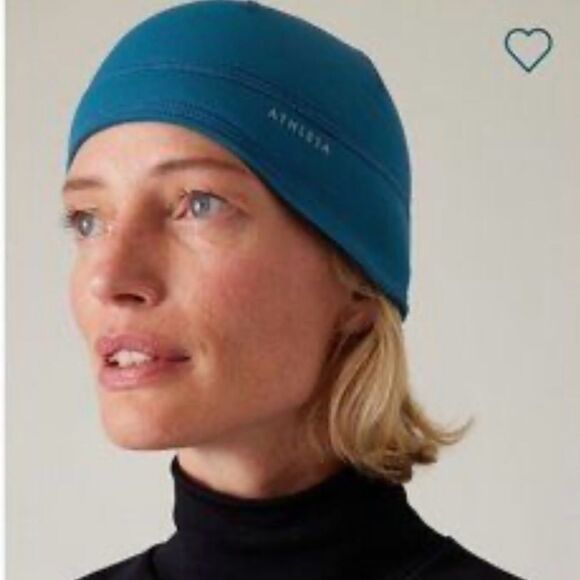 athleta beanie soft shell running cap hat ponytail blue - Picture 1 of 8
